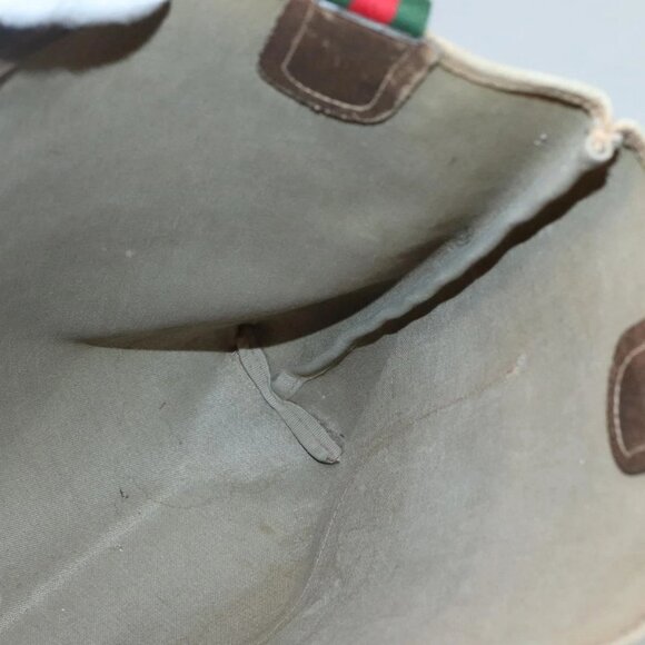 GUCCI GG Supreme Web Sherry Line Tote Bag PVC Beige Green Red Auth 117760 - Picture 12 of 16